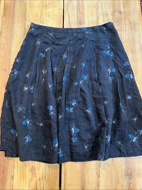 SUNDANCE 16 Black Bouquet Print 100% Wool Skirt Lined